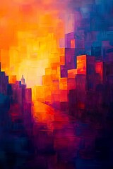 Naklejka premium Abstract Cityscape, Vibrant Urban Landscape with Colorful Buildings and Modernist Architecture