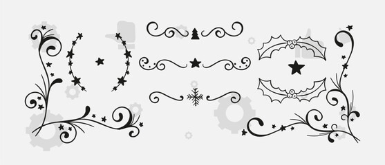 Elegant floral frames with hand drawn silhouettes of branches and leaves. Vector flower wreaths for labels, corporate identity, wedding invitation, save the date, logo