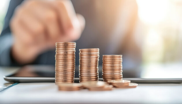 Stacks of coins representing financial planning and income tax review. image captures essence of budgeting and investment strategies