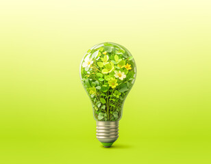 Eco-Friendly Lightbulb Filled With Green Plants and Colorful Flowers