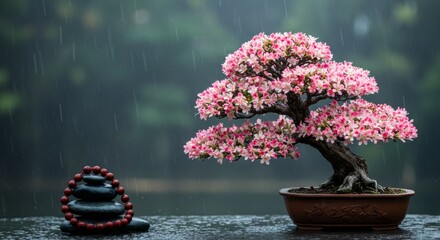 Bonsai on spa with spa stones, beautiful Zen ambience