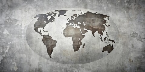 World map etched onto a textured surface, a global perspective
