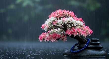Bonsai on spa with spa stones, beautiful Zen ambience