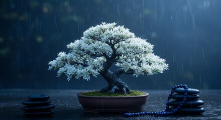 Bonsai on spa with spa stones, beautiful Zen ambience