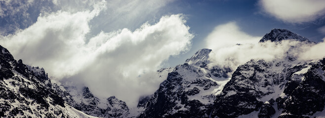 Mountain peaks near Morskie Oko or Sea Eye Lake in Poland at Winter. Tatras range © Roxana