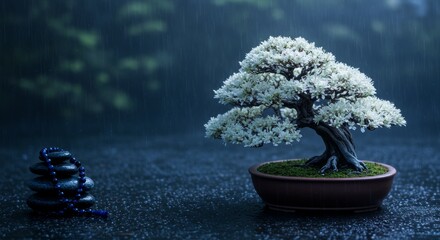 Bonsai on spa with spa stones, beautiful Zen ambience