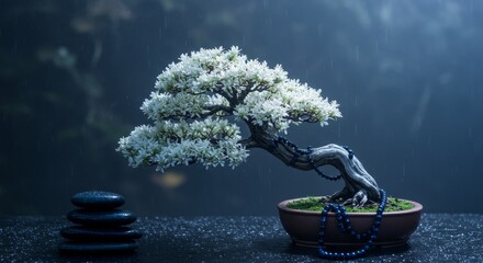 Bonsai on spa with spa stones, beautiful Zen ambience