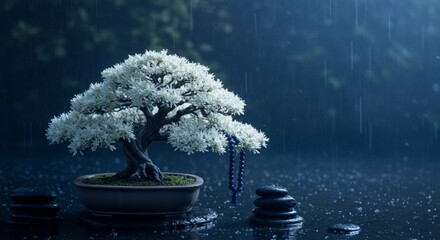 Bonsai on spa with spa stones, beautiful Zen ambience