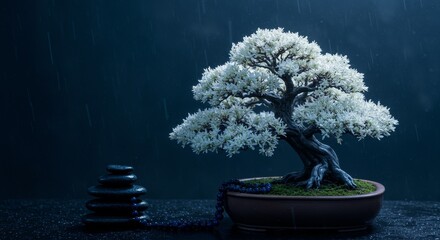 Bonsai on spa with spa stones, beautiful Zen ambience