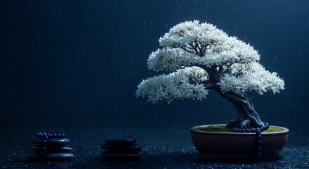 Bonsai on spa with spa stones, beautiful Zen ambience