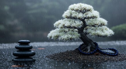 Bonsai on spa with spa stones, beautiful Zen ambience
