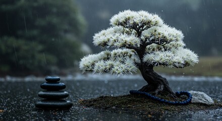 Bonsai on spa with spa stones, beautiful Zen ambience