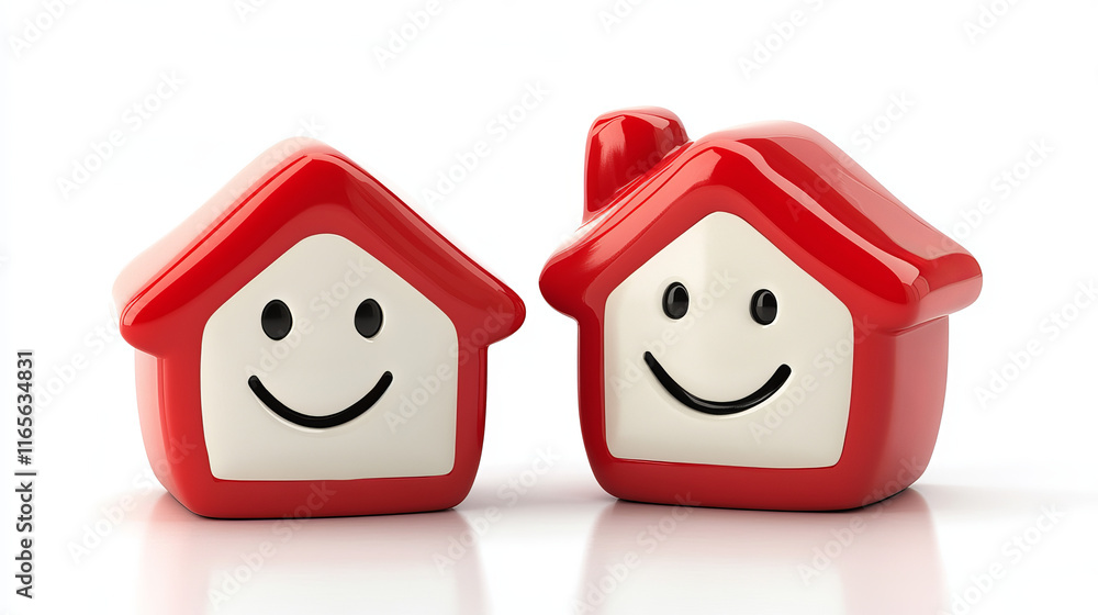 Poster set of smiling houses for real state design, such logo. vector version also available in gallery