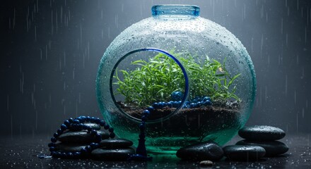 Terrarium in a spa with spa stones, fog and rain