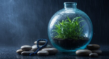 Terrarium in a spa with spa stones, fog and rain