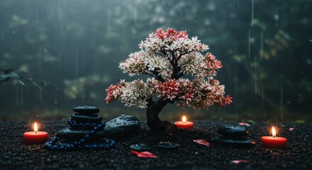 Bonsai on spa with spa stones, beautiful Zen ambience