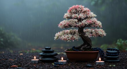 Bonsai on spa with spa stones, beautiful Zen ambience