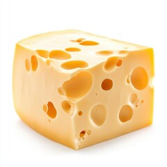 A block of creamy cheese with smooth texture isolated on white background