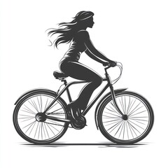 Fototapeta premium Silhouette Of Woman Riding Bicycle With Flowing Hair