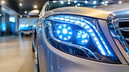 Close-Up View of Luxury Car Headlight with Modern Design Features