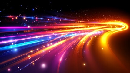 Abstract Colorful Light Trails Streaking Across Dark Background