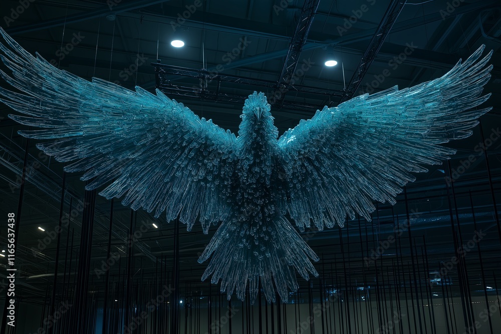 Poster a bird with wings made of glass shards, each feather shimmering in the light