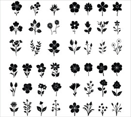 Flower silhouette icons vector design. Vector flower icons silhouettes. Abstract flower icon silhouettes. Floral silhouette icons vector art. Simple floral silhouettes icons
