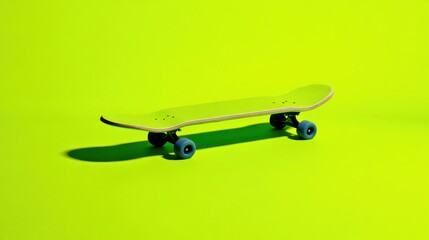 Bright Green Skateboard on Vibrant Neon Color Background