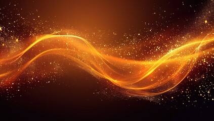Abstract golden wave with glowing particles on a black background