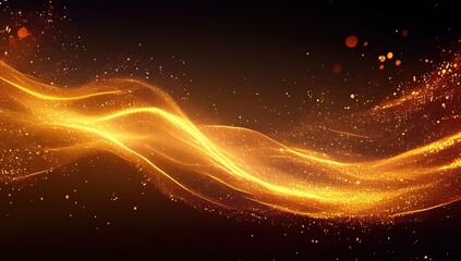 Obraz premium Abstract golden wave with glowing particles on a black background