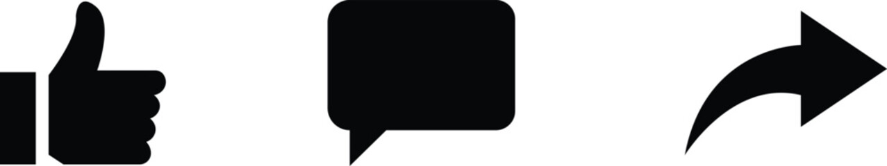 like Share and comment icon buttons isolated on transparent background. Like button thumb up like comment, repost and share icon button. Vector flat and line collection