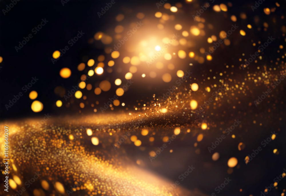 Aufkleber a swirling vortex of golden particles and bokeh lights against a dark background. the glittering dus