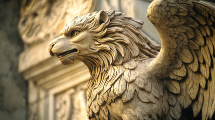 Ancient heraldic griffins symbols of black majestic beasts with body of lion, angel wings and eagle heads. For heraldic design or tattoo
