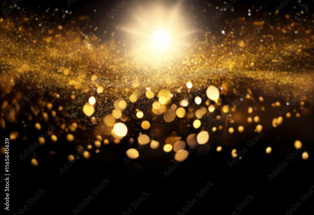Leinwandbilder golden glitter explodes from a central light source against a black background, creating a sparkling