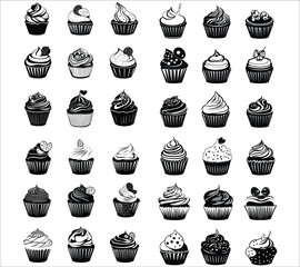 Cupcake silhouettes vector. Sweet cupcake silhouettes vector design. Cupcake silhouette vector illustration. Vector silhouettes of cupcakes for birthday celebrations
