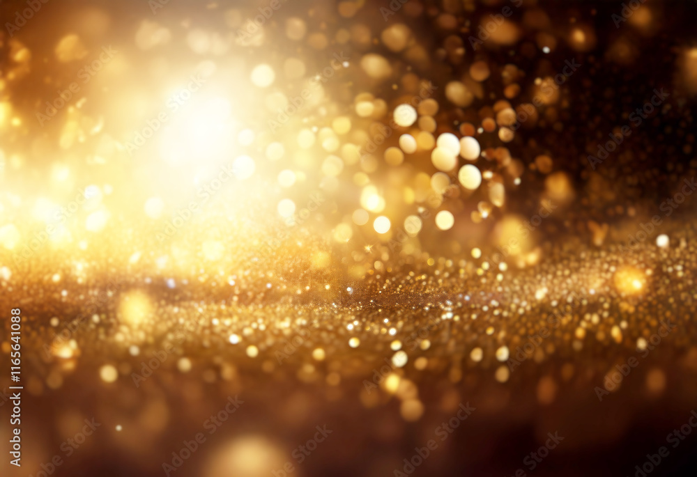 Aufkleber golden bokeh lights shimmer and sparkle on a dark background, creating a luxurious, festive feel. th