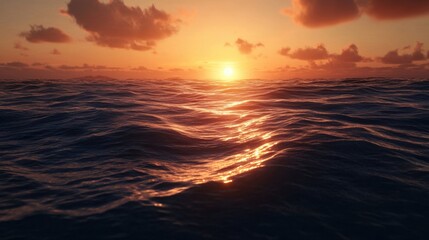 Obraz premium Serene Ocean Waves at Sunset with Beautiful Sky and Clouds