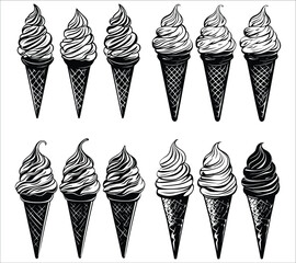 Set of ice cream cone silhouette. Sweet ice cream cone silhouette icons. Abstract ice cream cone silhouette vector. Ice cream cone icons silhouette vector collection

