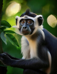 Goldenfurred Vervet Monkey, Wildlife Portrait, African Primate, Sitting, Branch, Generated image