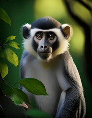 Obraz premium Goldenfurred Vervet Monkey, Wildlife Portrait, African Primate, Sitting, Branch, Generated image