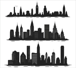 Abstract city skyline silhouette vector. Silhouette of buildings and city skyline. Urban skyline silhouette vector. Modern city silhouette design
