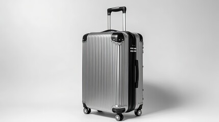 A sleek modern hard shell suitcase in metallic silver