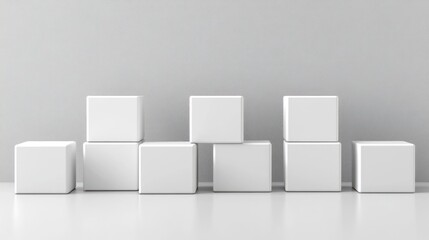 White cubes arranged on a white surface against a white background.