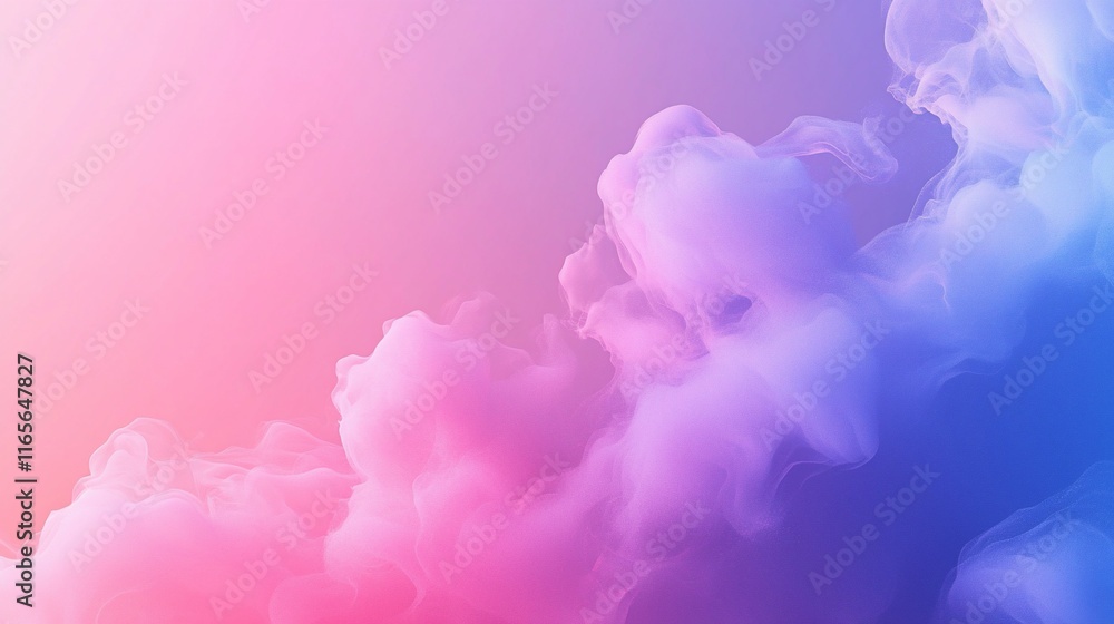 Poster Abstract pastel pink, purple, and blue smoke clouds.