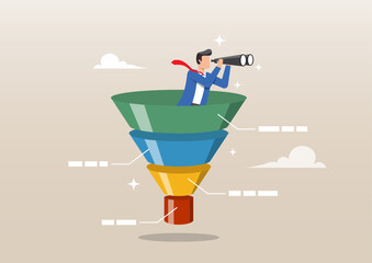 Fototapeta premium businessman look binoculars in marketing funnel