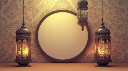 Glowing Lanterns. A Festive Frame. ramadan kareem