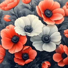 Fototapeta premium A painting of a bouquet of red and white flowers