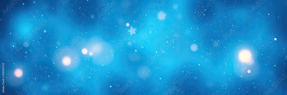 Poster a vivid blue background filled with sparkling stars and gentle bokeh effects sets a tranquil mood pe