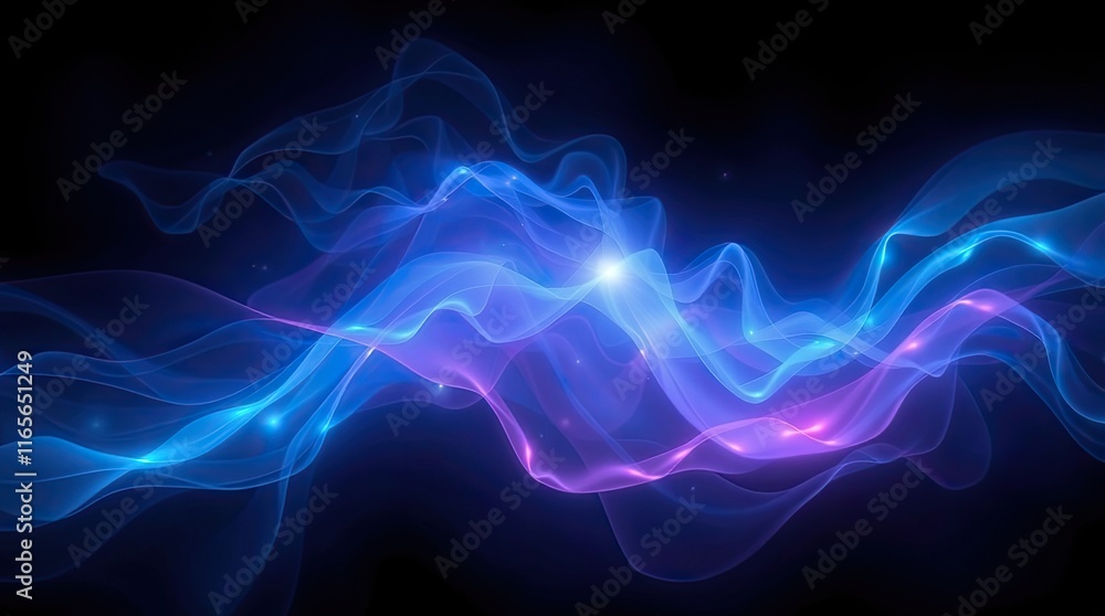 Poster dynamic waves of blue and purple light intertwine against a dark backdrop, creating a stunning visua