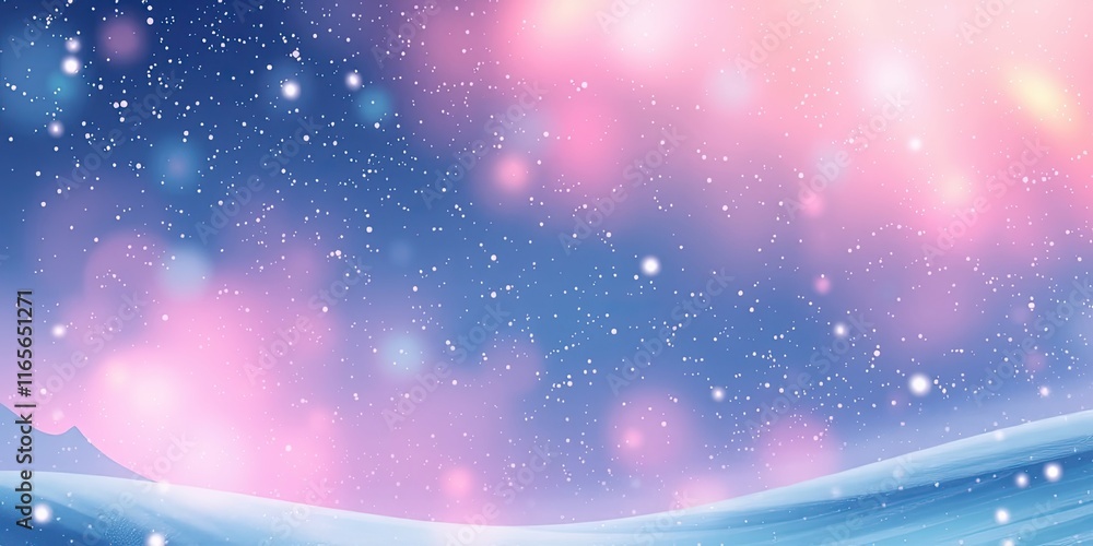 Poster A serene winter landscape features a gradient of pastel colors with gently falling snowflakes, creating a peaceful and enchanting atmosphere in a snowy setting